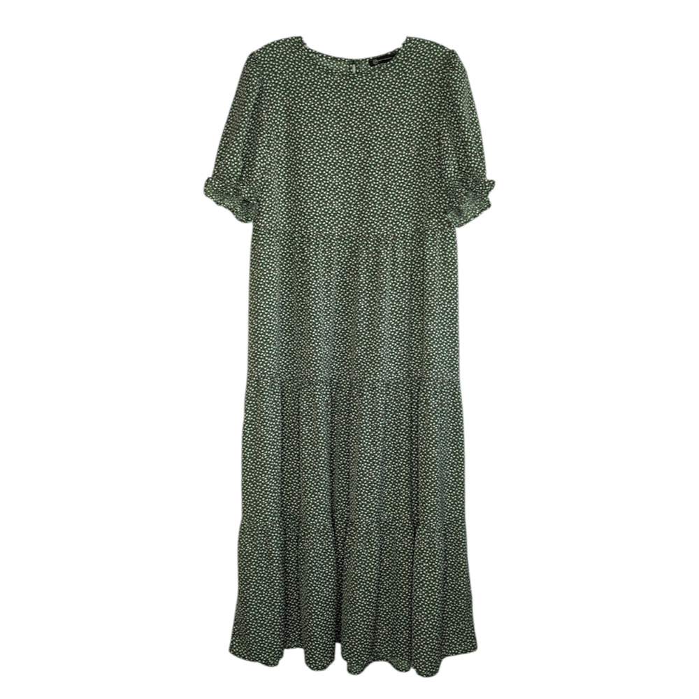 PrettyGarden green ditsy floral print casual midi tiered dress, size Medium